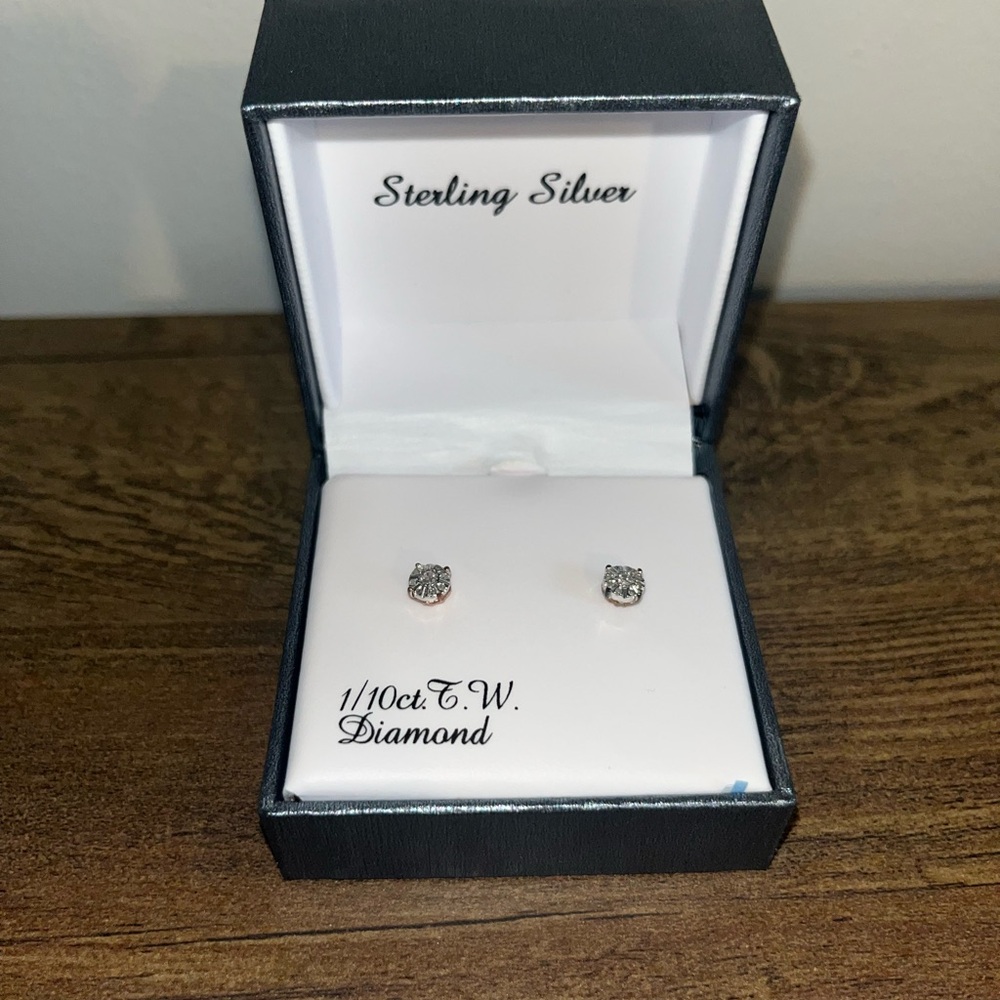 Sterling Silver Diamond Stud Earrings